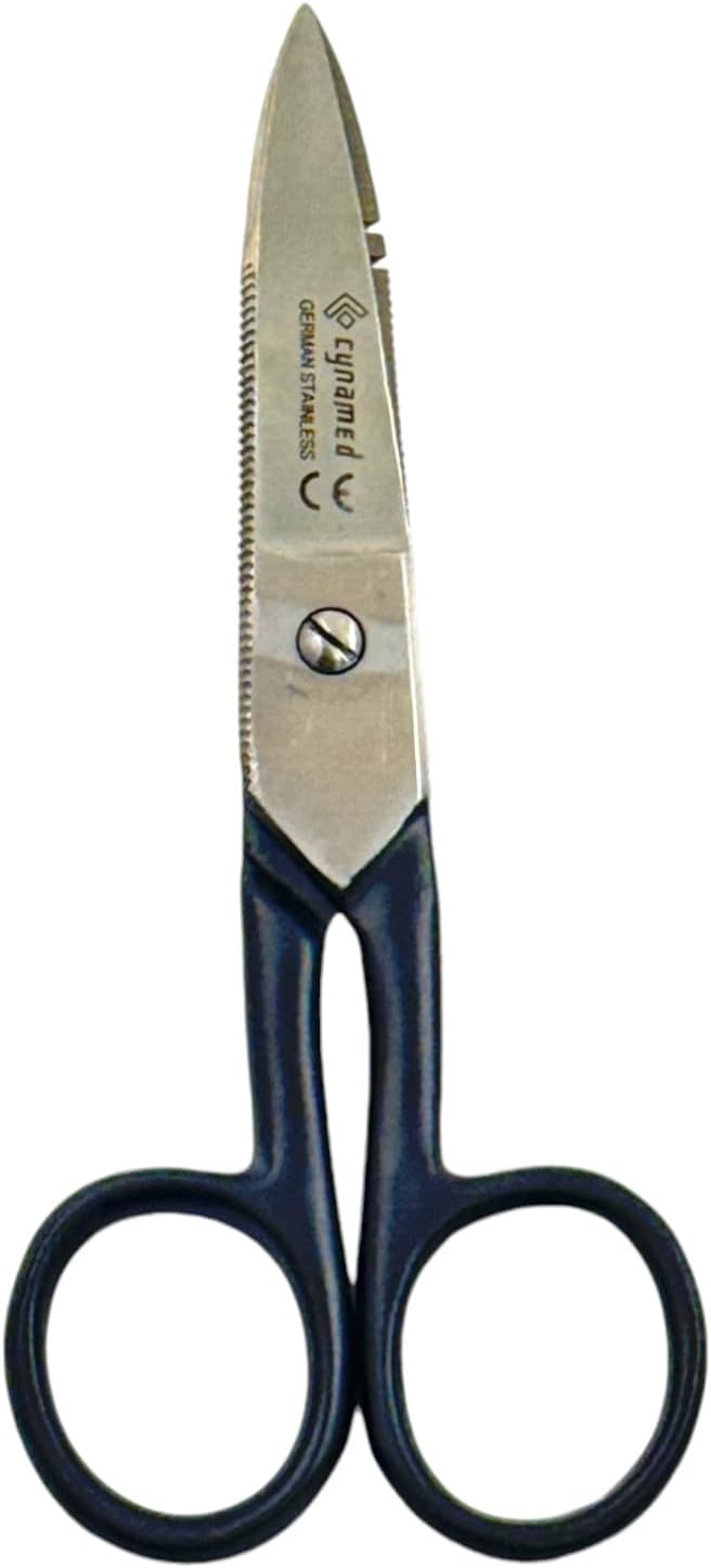 1 Each - 13.33cm (5.25in) Electrician Scissors | Electrical Wire Cutting Scissors with Built-In Notches for Stripping Wire | Multi-Purpose Electrician Tools | German Stainless Steel (Black Handle)