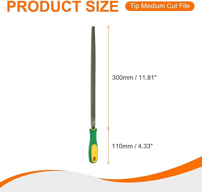 HARFINGTON 12" Square Medium Cut File Double Cut Teeth Medium Metal File High Carbon Steel T12 with Plastic Handle for Metal Wood Finishing Roughing Shaping, Grey/Yellow-Green