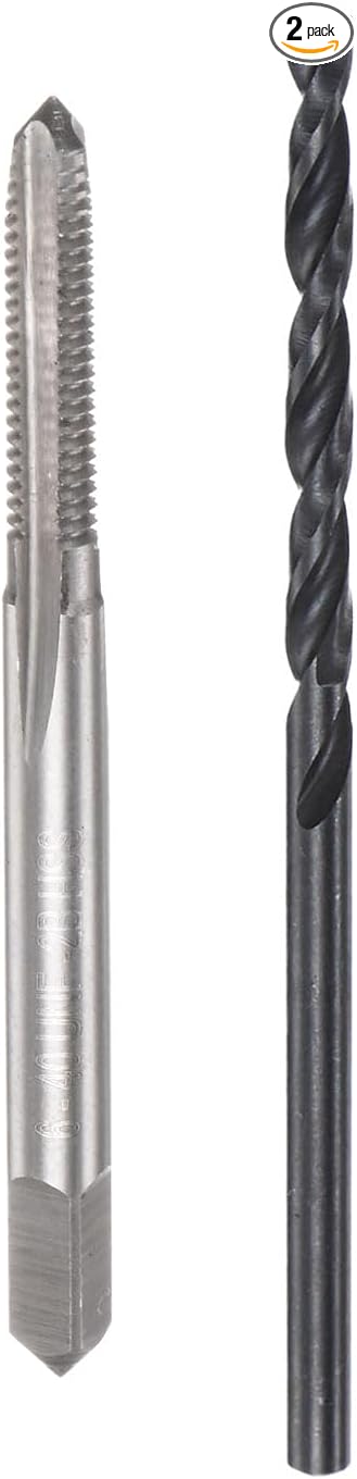 uxcell Tap and Drill Bit Set, 6-40 UNF Thread Tap & 7/64" Black Oxide Twist Drill Bit, Straight Flute Tap Tapping Threading Repair Tool Kit
