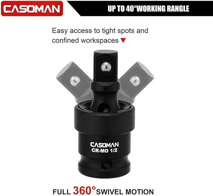 CASOMAN 33 PCS 1/2" Drive Deep Impact Socket Set with Case, 6-Point, 10mm - 36mm, Metric, Include Extension Bars, Drill Adapter and Universal Joint