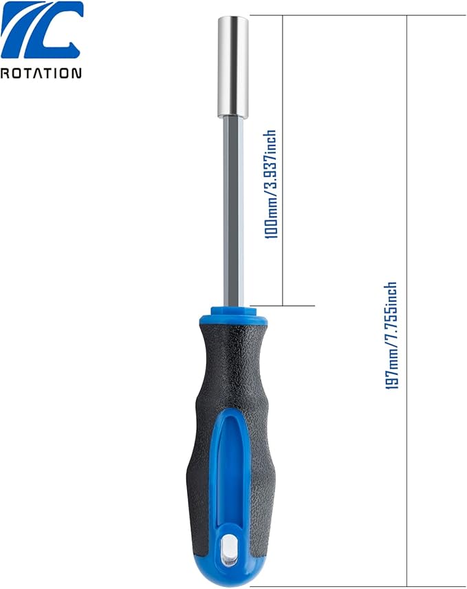 ROTATION 1/4 Inch Magnetic Bit Driver, Nut Driver with Non-slip Handle and Strong Magnet Tip, Screwdriver Handle for Holding Bits and Screws, 197mm/7.7 inch