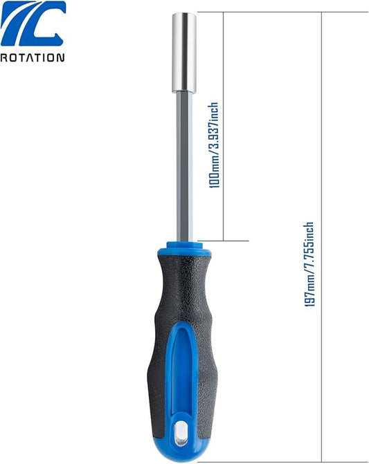 ROTATION 1/4 Inch Magnetic Bit Driver, Nut Driver with Non-slip Handle and Strong Magnet Tip, Screwdriver Handle for Holding Bits and Screws, 197mm/7.7 inch