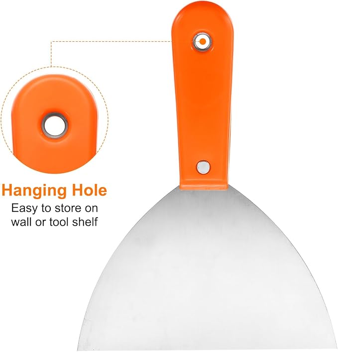HARFINGTON 4pcs Carbon Steel Putty Knife 6" Plastic Handle Spreading Drywall Flex Putty Scraper for Wallpaper Wall Taping Scraping Paint, Orange