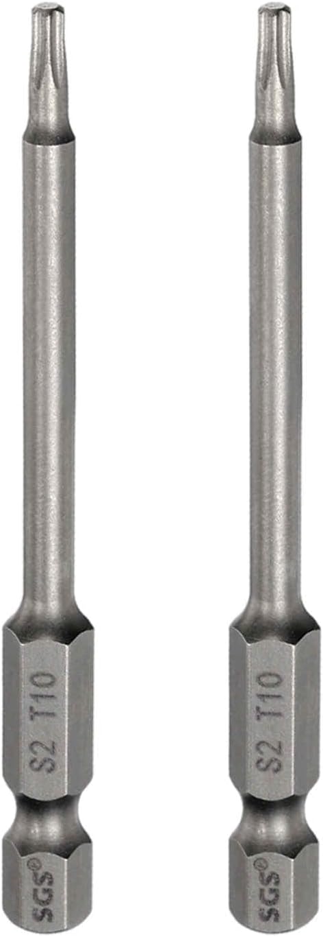 HARFINGTON 2pcs T10 Torx Head Screwdriver Bit 1/4" Hex Shank 3" (75mm) Long Magnetic No Hole Tip Tamper Proof 6 Point Star Screw Driver Drill Bits S2 Steel Industrial Power Screwdrivers