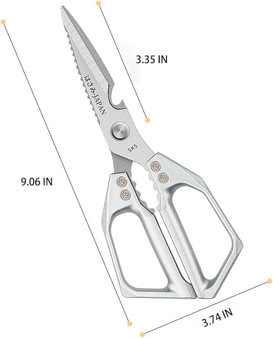 Multi-Purpose Rust Proof Kitchen Shears,Meat Scissors,Dishwasher Safe,Can be Used to Cut Vegetables, Chicken, Steak,Scrape Fish Scales, and Open Bottle Caps, etc(Silvery)
