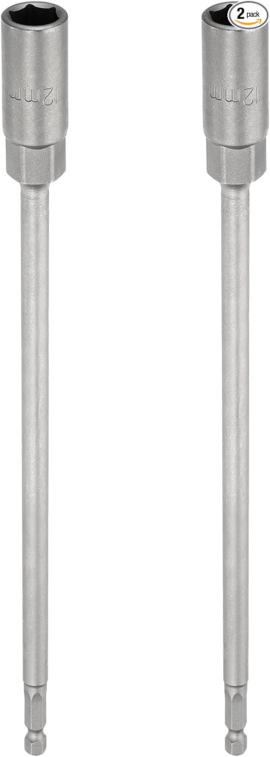 HARFINGTON 2pcs Nut Driver Drill Bit 12mm Metric Socket 1/4" Hex Shank 10" (250mm) Extra Long Magnetic 6-Point Sockets Quick Change 40Cr Steel Bolt Setters for Power Drill Drivers