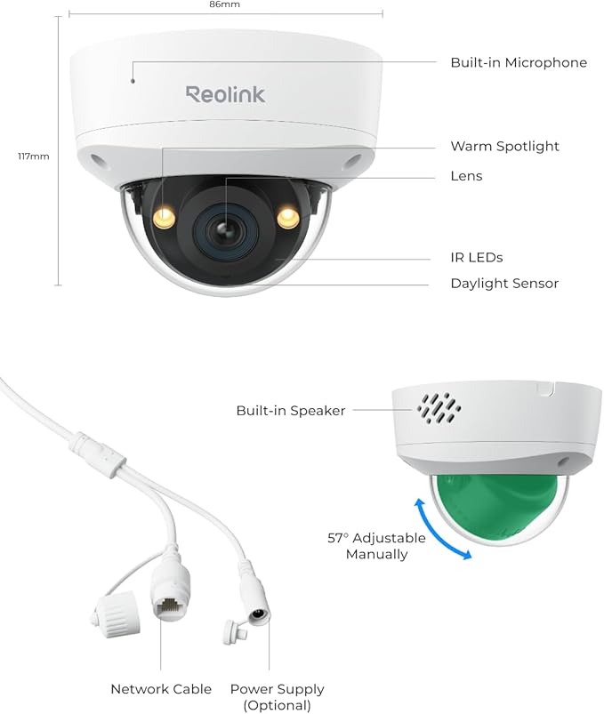 REOLINK RLC-1240A First 12MP Vandalproof PoE Security Camera,145째 Wide Viewing Angle, Featuring Color Night Vision, Two-Way Talk, Smart Person/Vehicle/Animal Detection, Weatherproof