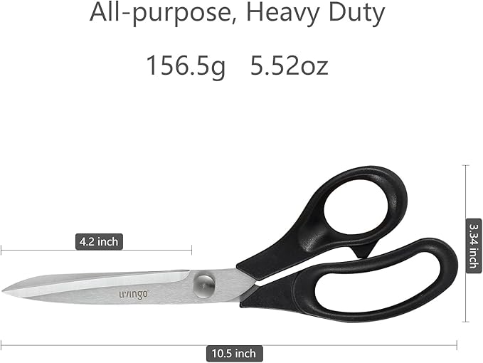 LIVINGO 10.5??Bent Fabric Scissors, Stainless Steel Heavy Duty Sharp Sewing Shears for Tailor Sewing Crafting Cutting Cloth, Leather, Paper