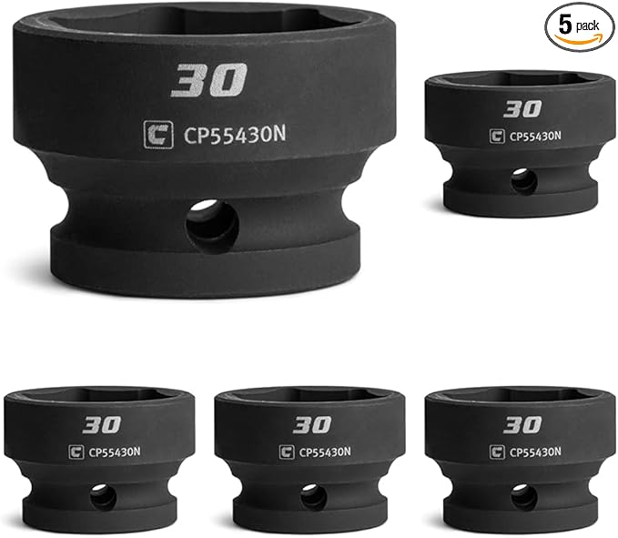 Capri Tools 30 mm Stubby Impact Socket, 1/2 in. Drive, 6-Point, Metric (Pack of 5)