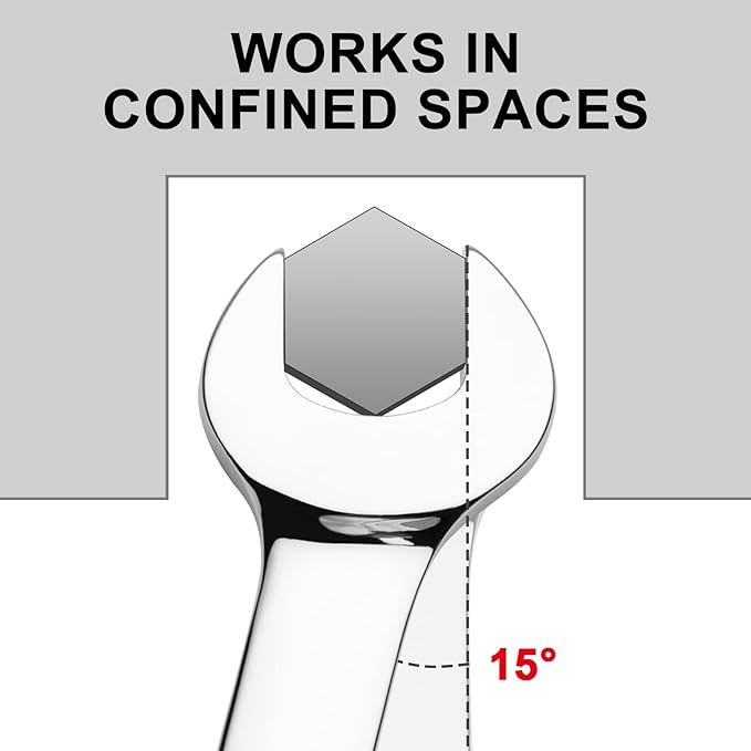 Jetech 15/16 inch Ratcheting Combination Wrench, Industrial Grade Gear Spanner with 12-Point Design, 72-Tooth Ratchet, Forged and Heat-Treated Cr-V Steel, SAE