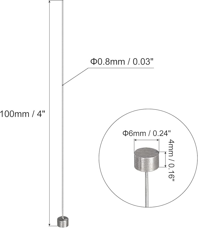 uxcell Straight Ejector Pins, 0.8mm (1/32") Dia. 65Mn Steel Round Tip Punch 100mm (4") Long for Mechanical Maintenance