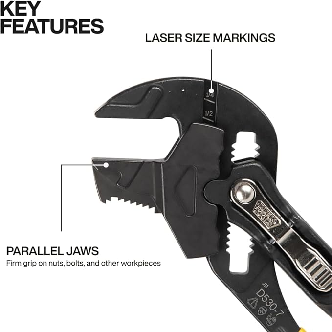 Klein Tools D5307 Plier Wrench, High Leverage Multi-Use Pump Plier with Adjustable and Reversible Double-Sided Jaw, Smooth and Knurled Teeth, 7-Inch