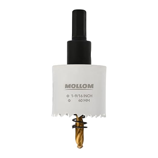 Mollom (40mm | 1-9/16") HSS M42 with 8% Cobalt BI-Metal Hole Saw with 2 Pilot Drill Bits & Arbor Smooth Cutting for PVC,Drywall,Wood,Plastic,Gypsum Board,Rubber