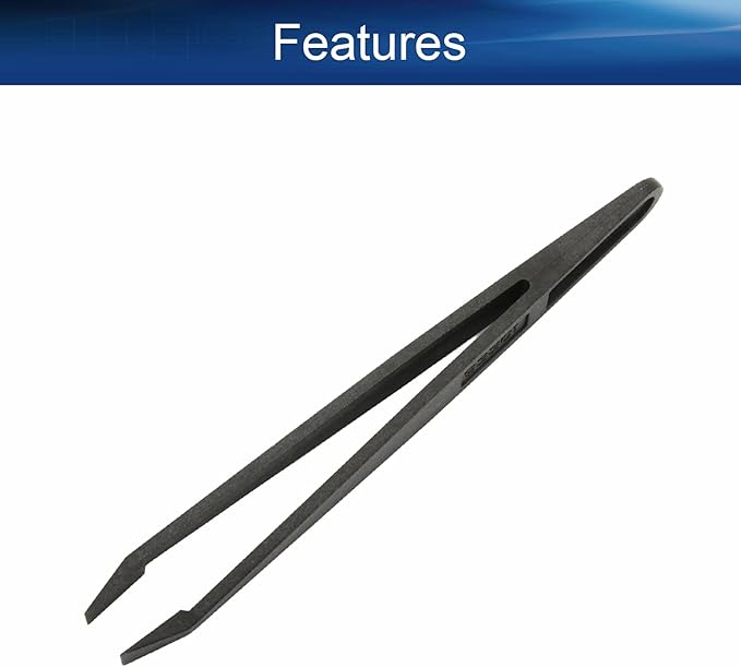 Auniwaig 3pcs Precision Plastic Tweezers, Slant Flat Tip Anti-Static Tweezers for Jewelry Craft DIY Beauty Electronics Repair Tool (4.7 Inch, Black01)