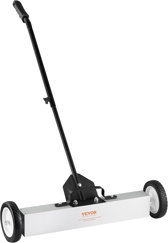 VEVOR Rolling Magnetic Sweeper with Wheels, 50Lbs 24-inch Large Magnet Pickup Lawn Sweeper with Telescoping Handle, Push-Type Magnetic Pick Up Sweeper, Easy Cleanup of Workshop Yard Garage