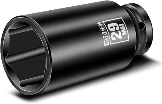 MTO 1/2" Drive 29mm Deep Impact Socket, 6 Pt. Metric Socket, CR-MO Steel & Anti-Corrosion Coating for Heavy-Duty Use