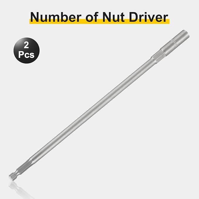 HARFINGTON 2pcs Nut Driver Drill Bit 6mm Metric Socket 1/4" Hex Shank 10" (250mm) Extra Long Magnetic 6-Point Sockets Quick Change 40Cr Steel Bolt Setters for Power Drill Drivers