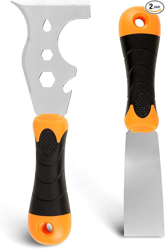 WEGAZ-2 Pack, 12-In-1 Paint Scraper Tool竊똌ulti-Use Painters Tool, 1.5 Inch Stainless Steel Putty Knife Scraper竊똏aint Scraper for Painting & Wood竊똓azor Blade Scraper
