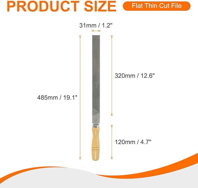 HARFINGTON Flat Thin Cut File 14" Double Cut Teeth High Carbon Steel Hand Rasp File with Wood Handle for Metal Wood Deburring Removing