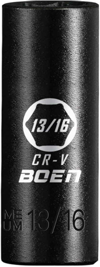 BOEN 1/2" Drive Deep Impact Socket,13/16 Inch Premium Socket,SAE,6 Point,Cr-V Steel with Laser Marking - Strong and Durable