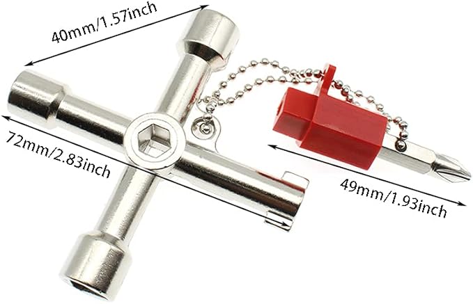 4 Way Cross Water Meter Key Zinc Alloy Multifunction Key, Universal Control Cabinet Key Torque Wrenches Cross Key With 1 Chain.