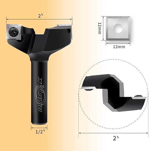 CNC Spoilboard Surfacing Router Bit, 1/2" Shank 2" Cutting Diameter, Insert Carbide Slab Flattening Router Bit Planing Bit Wood Planer Bit Woodworking Tools by BINSTAK