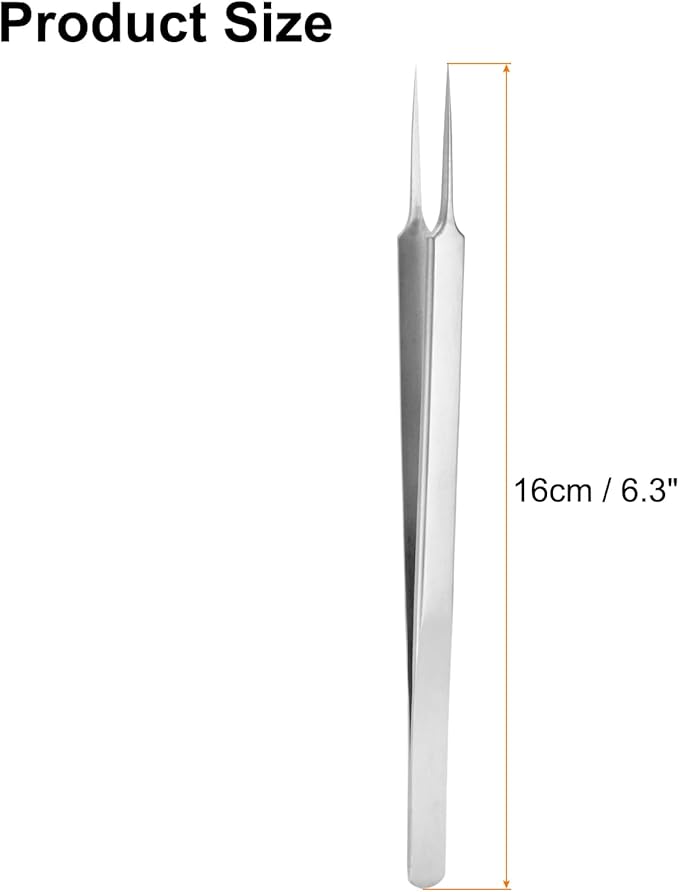 HARFINGTON 5pcs Stainless Steel Precision Tweezers 6.3 Inch Long Handle Pointed Tip Tweezers Multi Purpose for Craft Industrial Work Laboratory Use, Silver