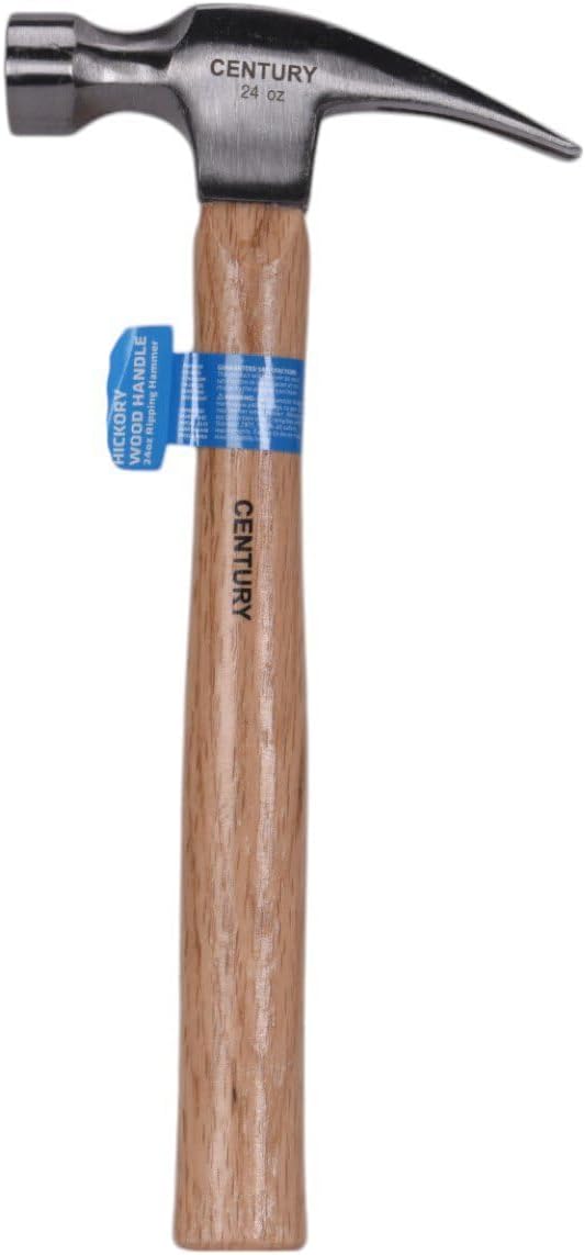 Century Drill & Tool 72278 Straight Claw Hammer, 24oz, Drop-Forged Steel, Hickory Wood Handle, Durable Ripping Hammer for Carpentry, Demolition & DIY
