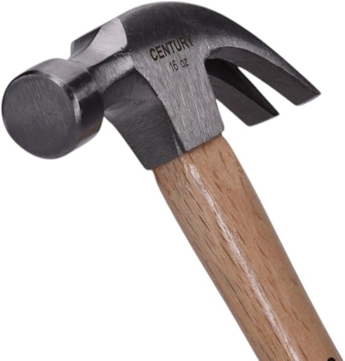 Century Drill & Tool 72274 Curved Claw Hammer, 16oz, Drop-Forged Steel Head, Hickory Wood Handle, Durable & Balanced for Carpentry, DIY & Home Repair