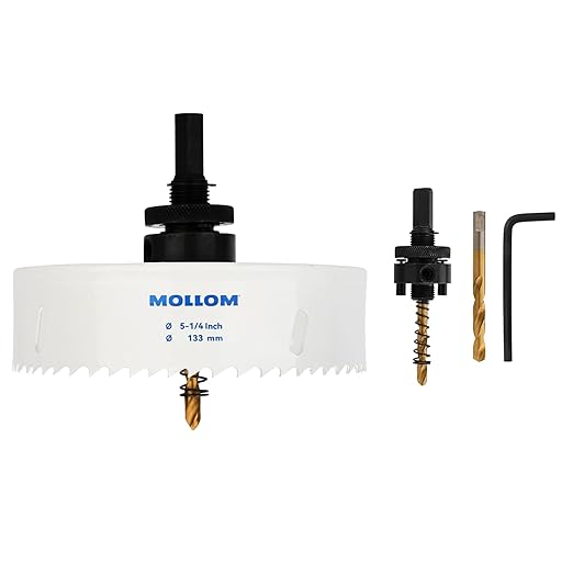 Mollom (133mm | 5-1/4") HSS M42 with 8% Cobalt BI-Metal Hole Saw with 2 Pilot Drill Bits & Arbor Smooth Cutting for PVC,Drywall,Wood,Plastic,Gypsum Board,Rubber