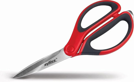 Zyliss 2-Piece Stainless Steel Kitchen Scissor & Shear Set ??7" Red & 9" Black ??Micro-Serrated Blades, Soft-Touch Grip, Heavy-Duty Hinge & Box Cutter ??Food Prep & Household Use Durable & Versatile