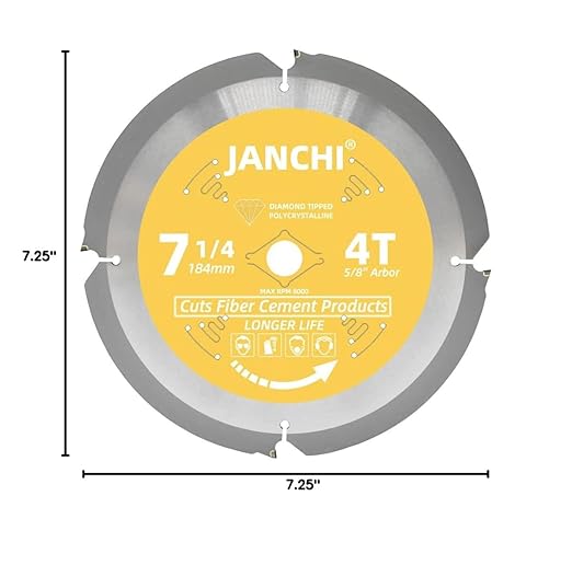Janchi 7-1/4 Inch 4T PCD Tip Hardie Fiber Cement Circular Saw Blade with 5/8-Inch DMK Arbor, Polycrystalline Diamond Tipped Teeth Saw Blade for Laminate Flooring