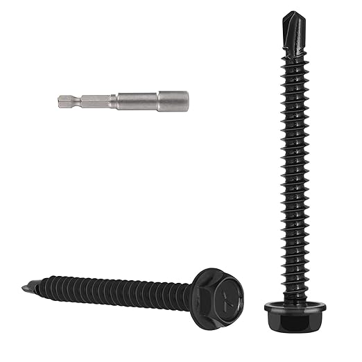 106pcs #8 x 1-3/4" Self Drilling Screws for Metal,410 Stainless Steel Black Zinc Plated,Self Tapping Sheet Metal Screws,Hex Washer Head