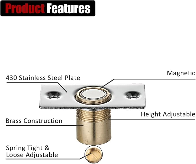 JQK Closet Magnetic Door Ball Catch Hardware, 430 Stainless Steel Catch Adjustable with Strike Plate, Polished Steel Finish 8 Pack, HBC120-BN-P8