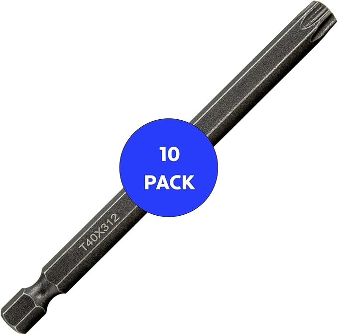 T40 x 3-1/2" Torx/Star Driver Bit with Quick-Change Shank - Precision Fit for T-40 Screws and Fasteners, 10-Pack