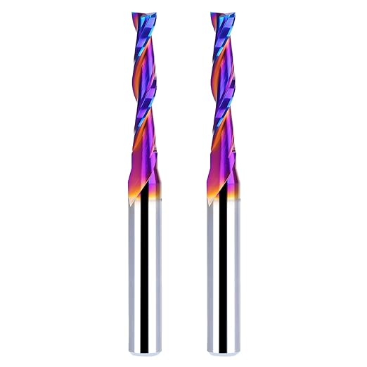 2PCS Upcut Spiral Router Bit 1/4 Inch Shank 3/16 Inch Cutting Diameter 1 inch Cutting Length with Extra Long Life Coating CNC Router Bits End Mill for Wood Cutting, Slot Mortise, Engraving
