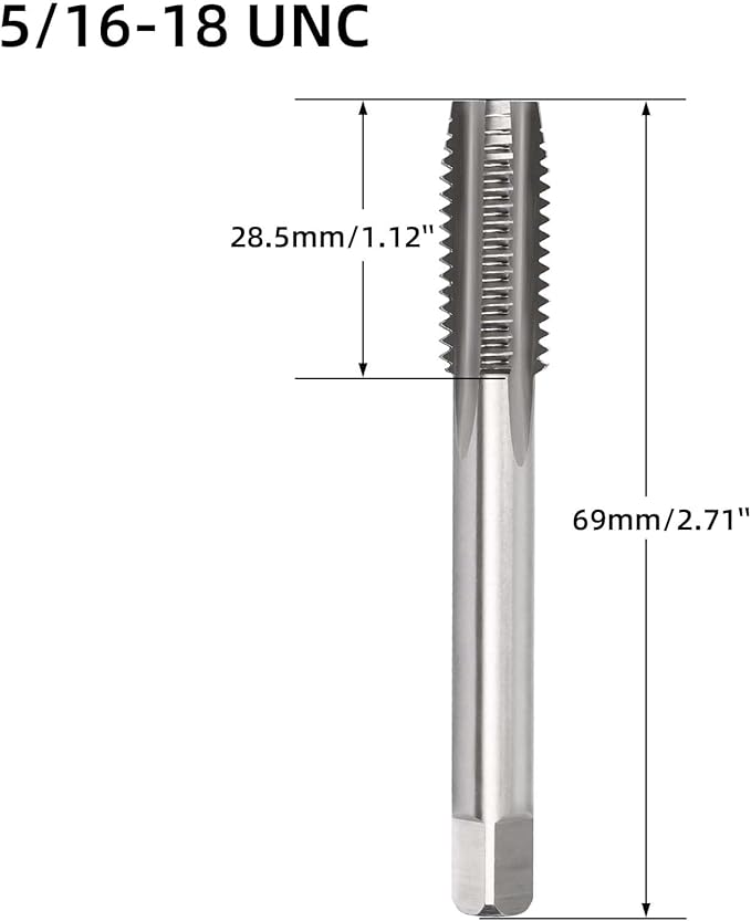 5/16-18 UNC Thread Tap, HSS Machine Tap Right Hand, Straight Fluted Thread Milling Taps, 1 PCS
