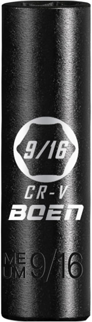 BOEN 1/2" Drive Deep Impact Socket,9/16 Inch Premium Socket,SAE,6 Point,Cr-V Steel with Laser Marking - Strong and Durable