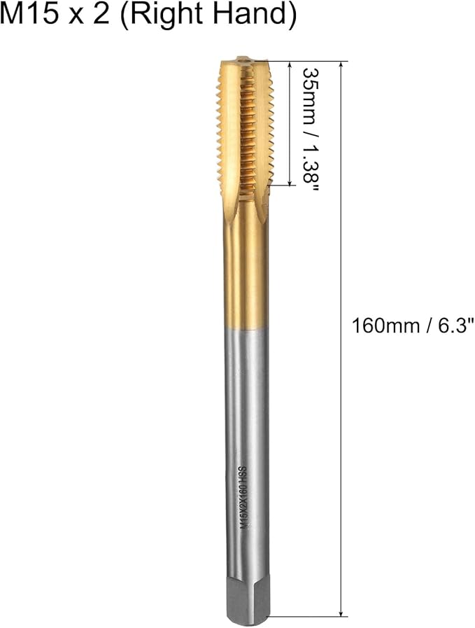 uxcell Metric Thread Tap M15 x 2 H2 160mm Straight Flute Screw Thread Milling Machine Taps Threading Tapping Repair Tool
