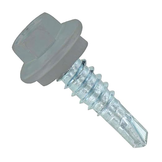 Fasteners Plus ST Fastening Maxx SteelBinder Metal to Metal #14 X 7/8" Ash Gray Stitch Screws with EPDM Rubber Washer, 250-Count - Designed for Roofing and Siding Panels