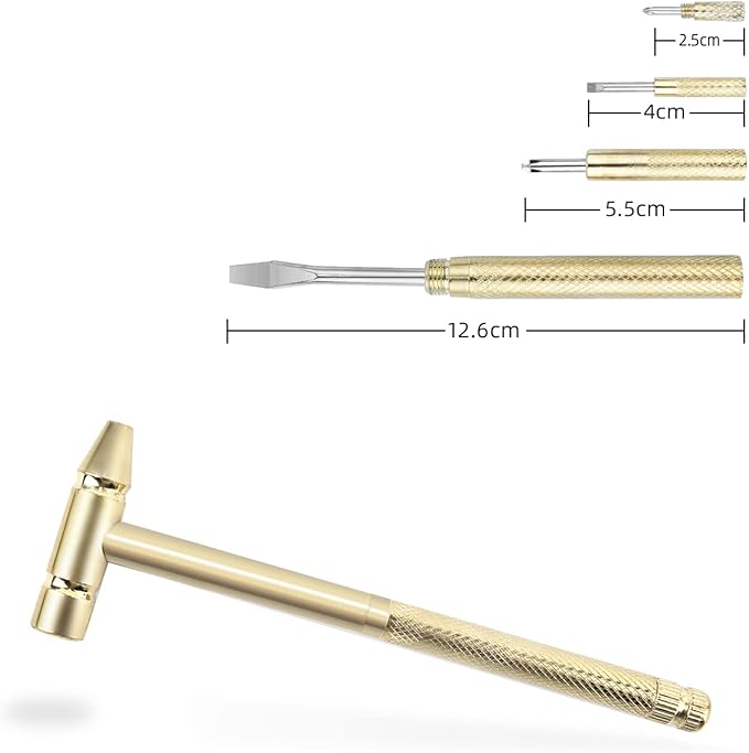 YOUMI 6 in 1 Mini Multifunction Anti-Corrosion and Anti-Rust Copper Hammer & Screwdriver Hand Tools for Repair Uav, Mobile Phones, Laptops, Watches(Yellow)