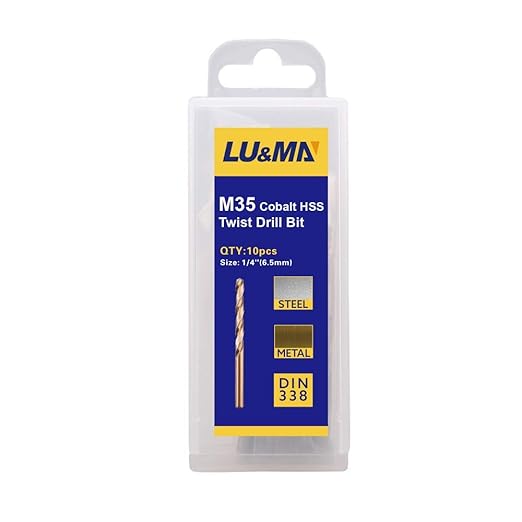 1/4" M35 Cobalt HSS Jobber Length Twist Drill Bit with Straight Shank,Heavy Duty, Pack of 10 PCS, Drilling for Cast Iron, Heat-Treated Steel, Stainless Steel and Other Hard Materials by LU&MN