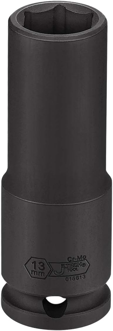 Jetech 3/8-Inch Drive 13mm Deep Impact Socket with 6-Point Design, Heat-Treated Chrome Molybdenum Alloy Steel, Metric