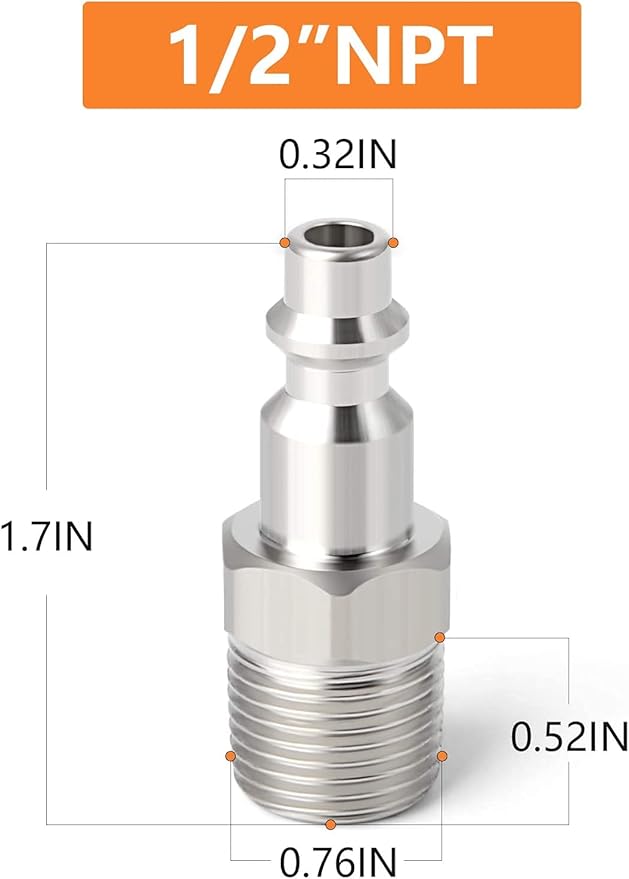 GASHER 1/2-Inch NPT Male Industrial Air Plug,1/4-Inch High Flow Pneumatic Plugs 300PSI (10-Pack)