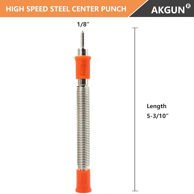 1/8-Inch High Speed Steel Center Punch, Hammerless Center Punch Tool for Drill Marks on Wood or Metal