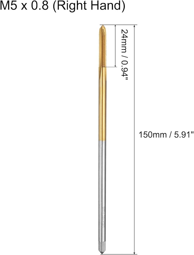 uxcell Metric Thread Tap M5 x 0.8 H2 150mm Straight Flute Screw Thread Milling Machine Taps Threading Tapping Repair Tool