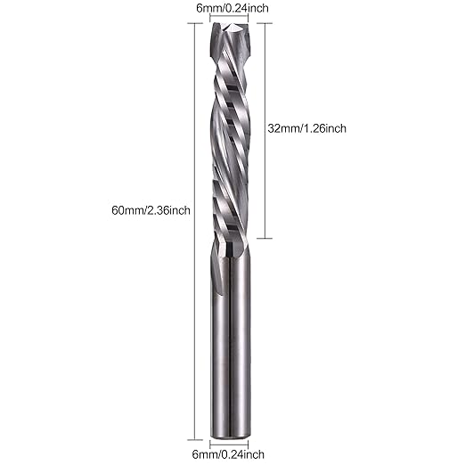 Up & Down Cut Bit 6mm（0.236" Shank, 1-1/4" Cutting Length Compression Bit Spiral CNC Router Bits End Mill Tungsten Carbide Milling Cutter Set 5 Pack