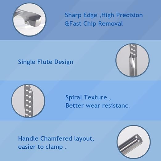 HOZLY Single Flute Down Cut Spiral End Mill 1/8inch Shank with (0.078") 2mm Cutting Dia,(1/2") 12mm Cutting Length for Wood Acrylic Aluminum Plastic Plate Pack of 10
