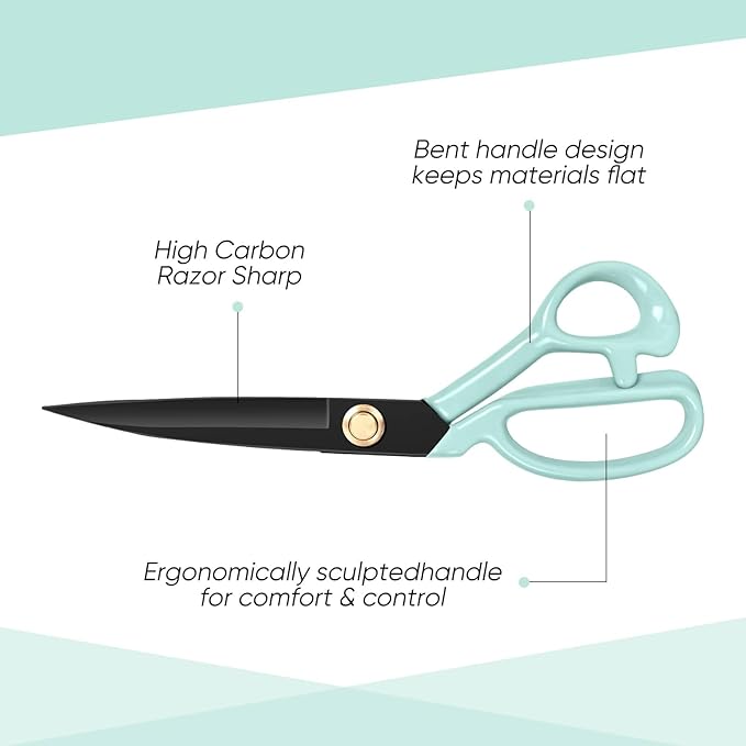 Professional Tailor Scissors Heavy Duty - Multi-Purpose Sewing Fabric Scissors for Leather Cutting Industrial Sharp Shears Home Office Arts, and Crafts (9 Inch) Green