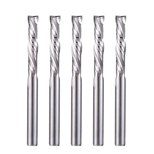 HOZLY 1/8 Inch Shank Carbide End Mills Up & Down Cut CNC Spiral Router Bits 2 Flutes Milling Cutter Compression Router Bit for Engraving Milling Woodworking Pack of 5